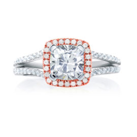 18kt Rose & White Gold .38ctw Diamond Cushion Shape Halo Engagement Ring