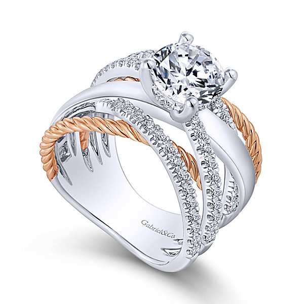 14K White/Rose Gold Twisted Round Diamond Engagement Ring