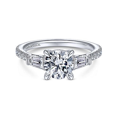 Round & Baguette Diamond Engagement Ring Mounting | Jupiter Jewelry Inc