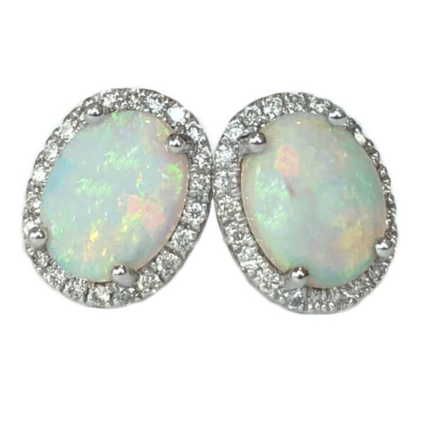oval opal earrings 2.16 carats with diamond halo