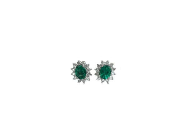 23718 eme9809w 14kt white gold oval emerald .65ctw & dia .27ctw halo earrings