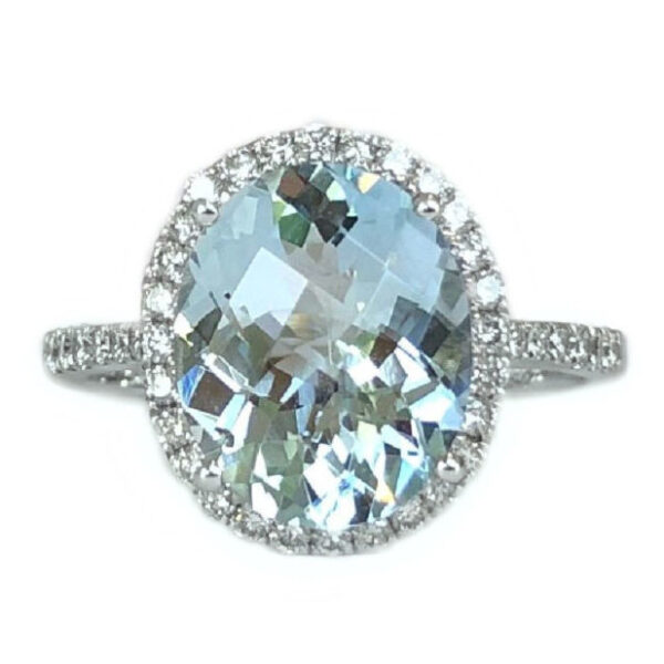 oval aquamarine 3.07 carat ring with diamond halo
