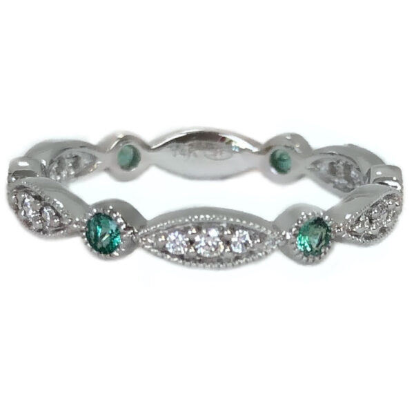 bezel set emerald alt with diamonds set in marquise shape
