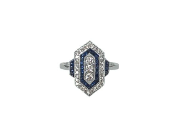 25049 tc3269 14kt white gold blue sapphire .53ctw & dia .37ctw vintage style ring