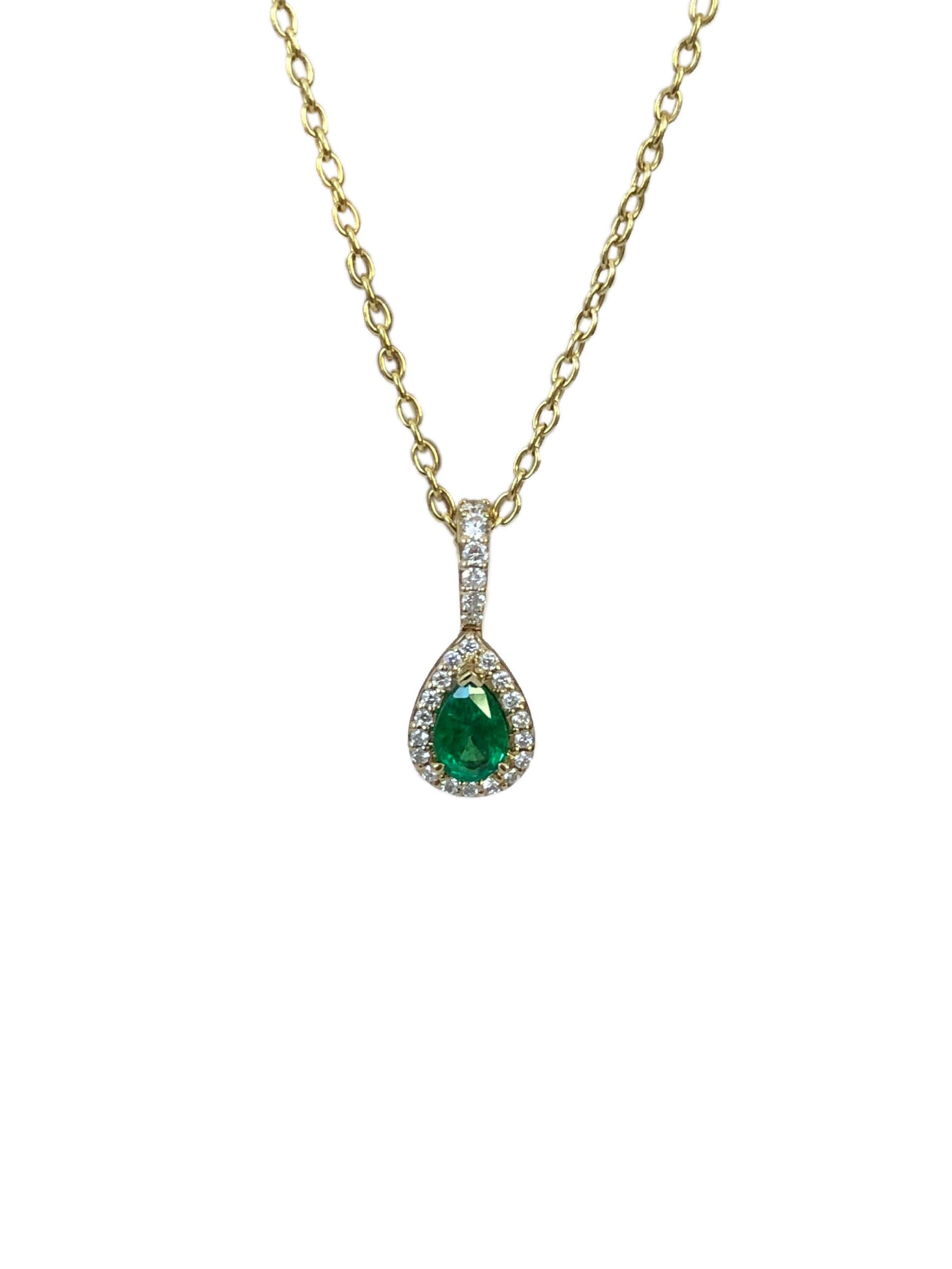 14kt Tear Drop Cut Emerald & Diamond Necklace | Jupiter Jewelry, Inc.