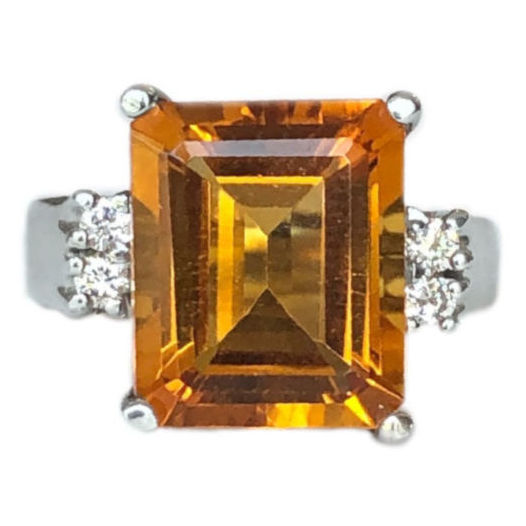 emerald cut citrine and diamond ring