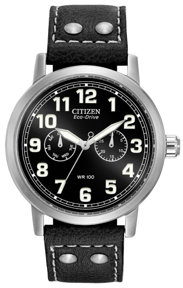 citizen eco drive stainless with black leather strap