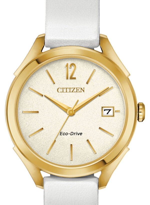 citizen eco drive goldtone ladies white strap