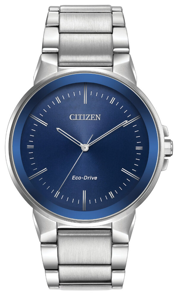 citizen eco drive stainless with blue face watch