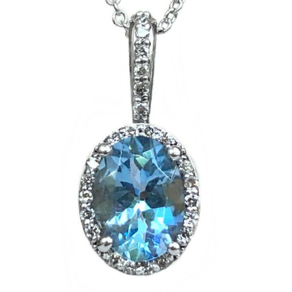 oval aquamarine & diamond halo pendant