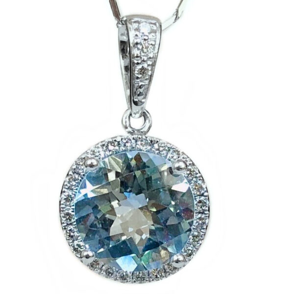 aquamarine & diamond halo pendant