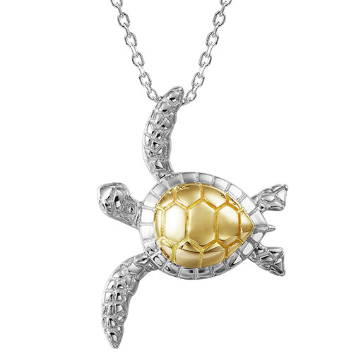 14kt Two Tone Diamond Turtle Pendant 