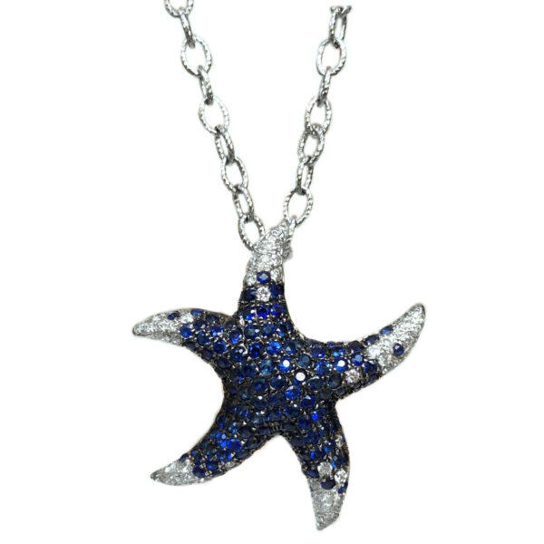 blue sapphire & diamond starfish pendant
