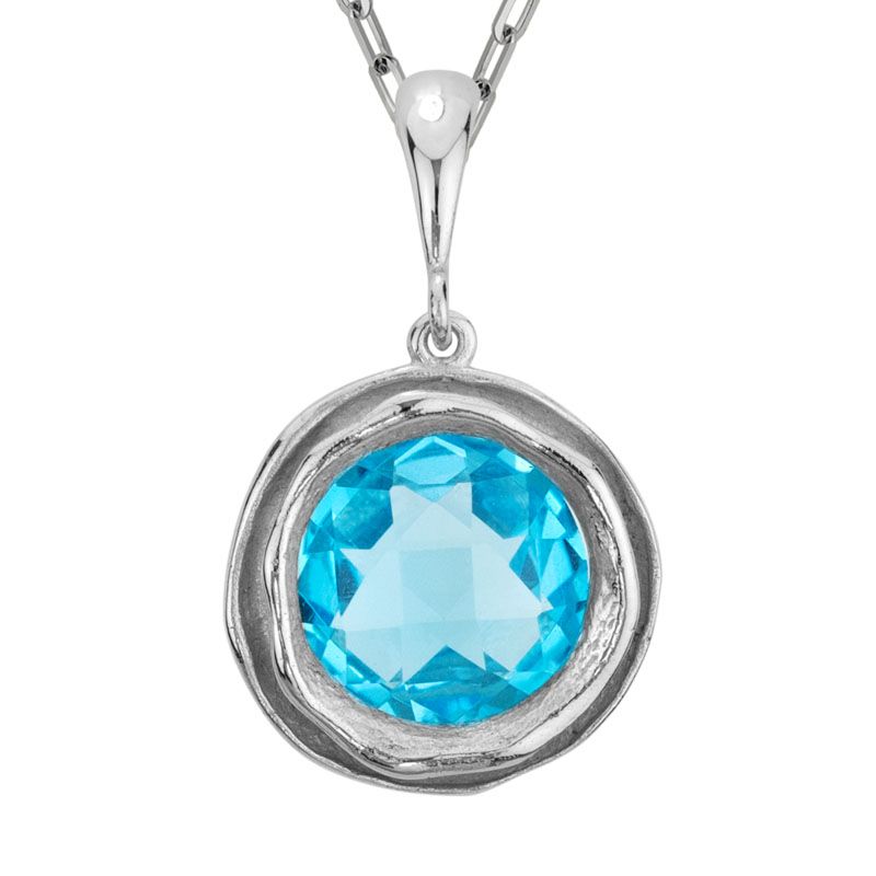 14kt Textured Bezel Set Blue Topaz Necklace | Jupiter Jewelry, Inc.