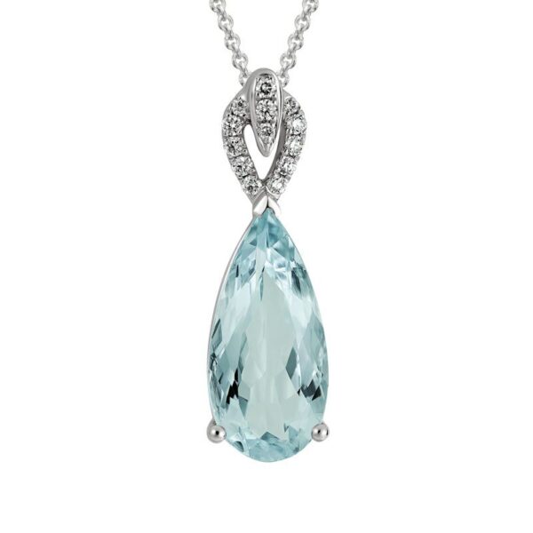 tear drop shape aquamarine & diamond necklace