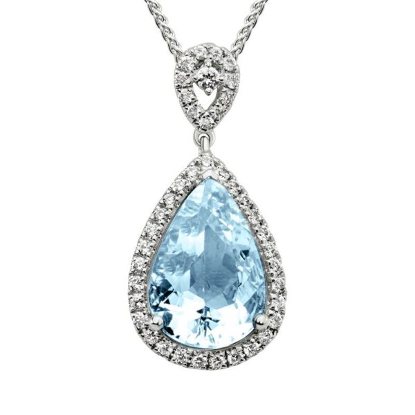 pear shape aquamarine & diamond halo necklace