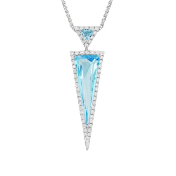 triangle shape blue topaz & diamond necklace