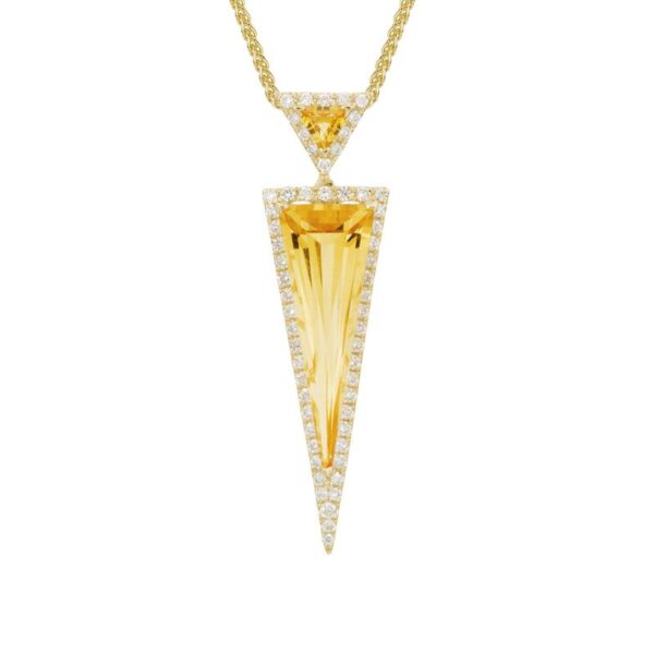 triangle citrine & diamond halo necklace