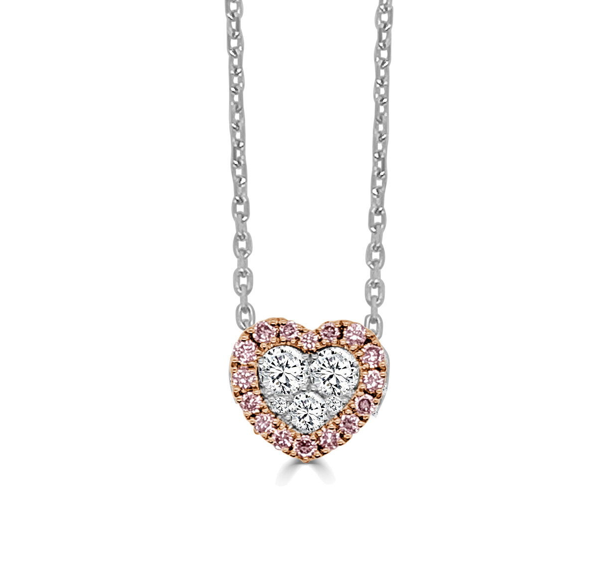 Pink & White Diamond Heart Necklace