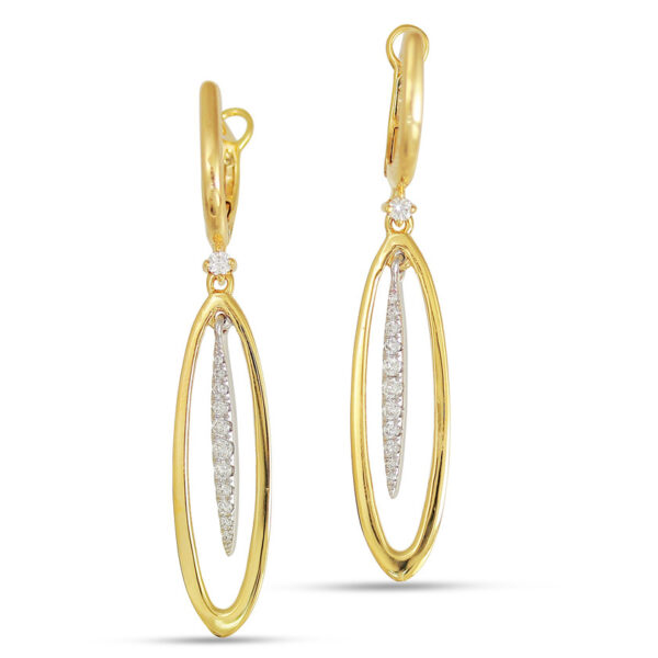 18kt two tone oval dangle diamond earrings