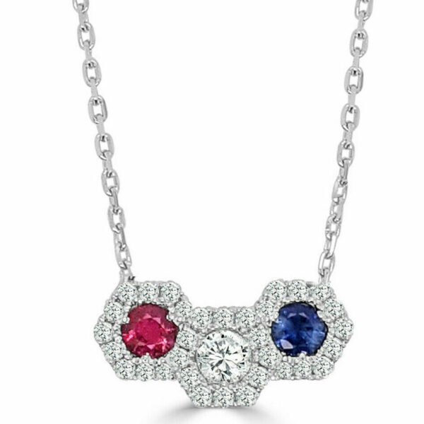14kt ruby, sapphire, & diamond cushion cluster necklace