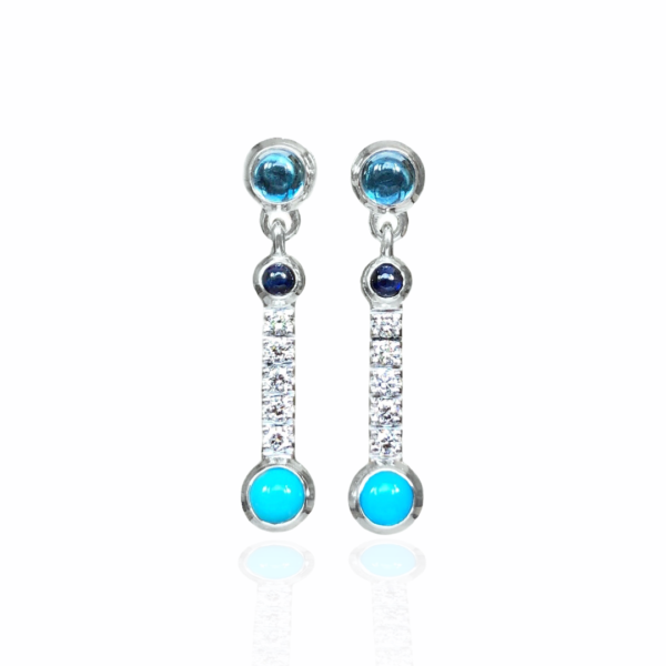 26214 14kt white gold turquoise- blue topaz-sapphire & diamond .22ctw dangle earring