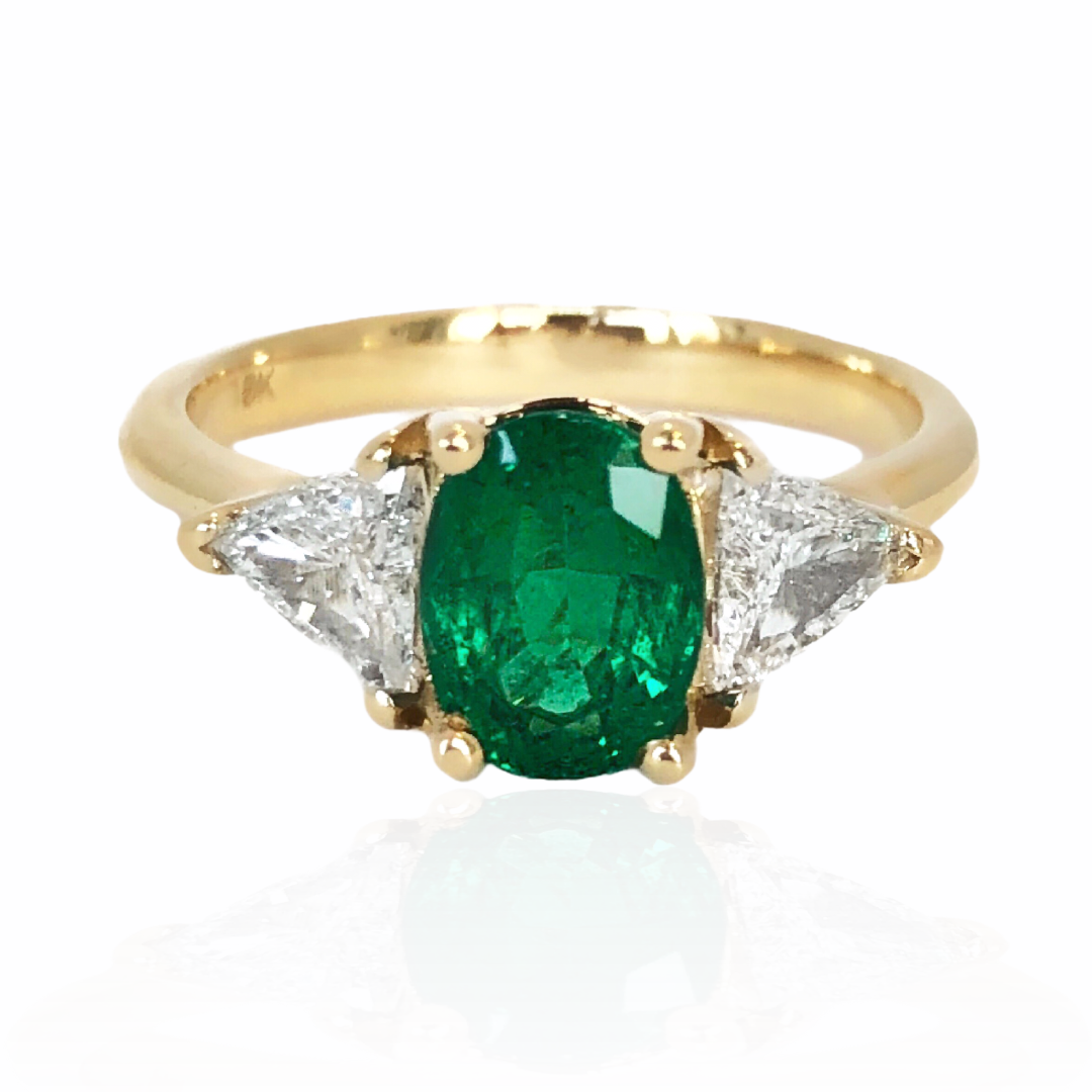 Emerald & Trillion Cut Diamond 3 Stone Ring | Jupiter Jewelry Inc