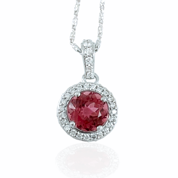 pink tourmaline & diamond halo pendant