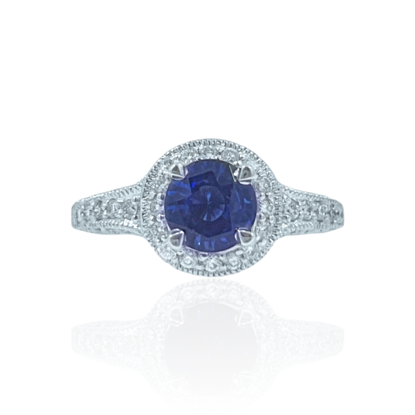 sapphire & diamond halo ring