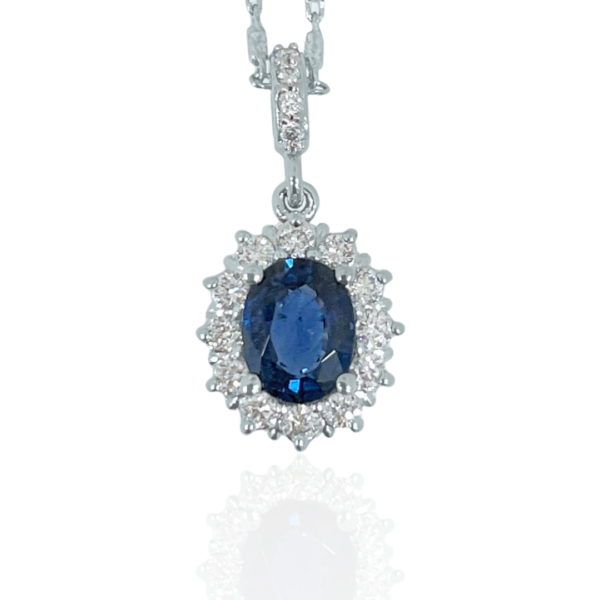 oval sapphire diamond halo pendant