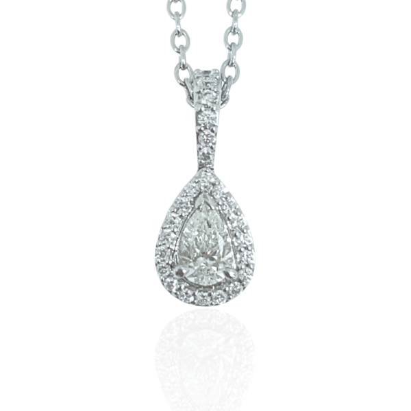 pear shape diamond halo pendant