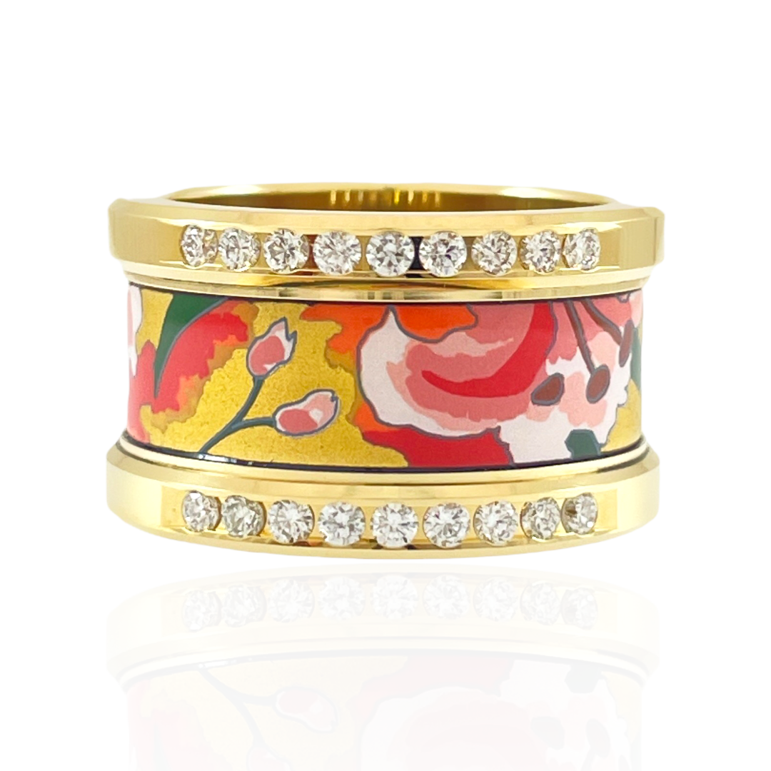 Modern 18ct Yellow gold And Enamel Wide Cigar Band By 'Frey Wille'