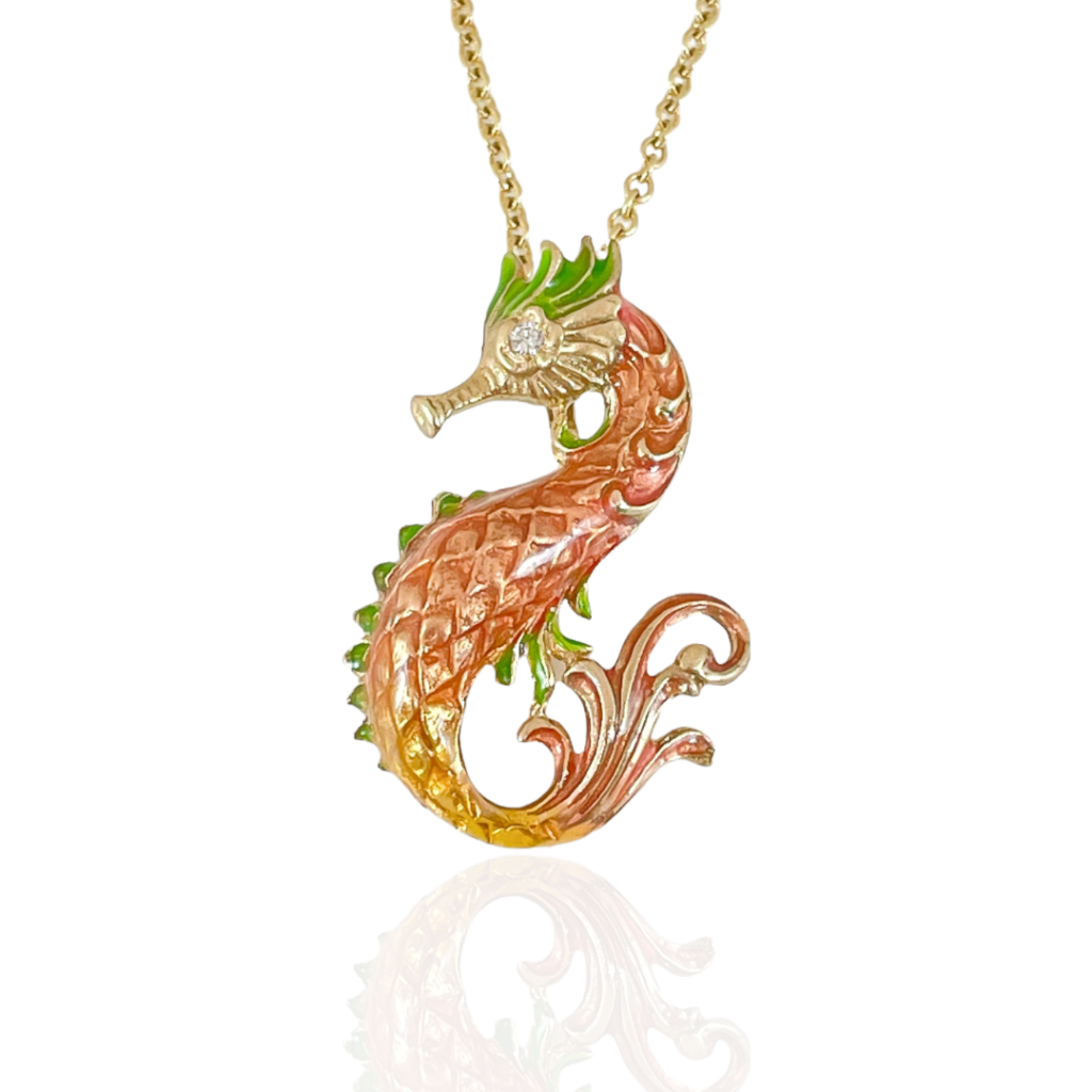 Gold & Enamel Seahorse Pendant | Jupiter Jewelry Inc