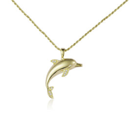 dolphin pendant 14kt with 7 diamonds