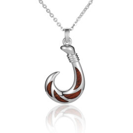 koa wood medium fish hook pendant