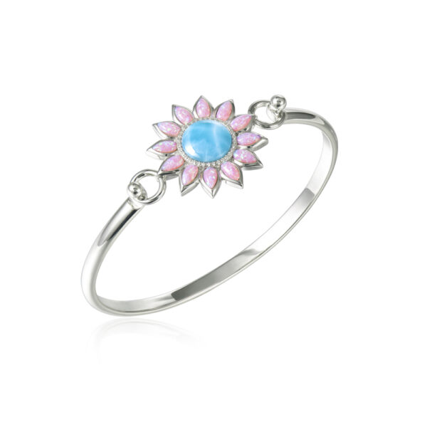 flower bangle topper inlay larimar, white topaz, imitation opal