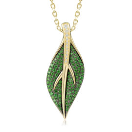 Maile tsavorite vine leaf pendant