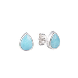 bezel set teardrop larimar stud earrings