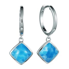 huggie silver earrings cushion larimar