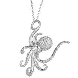 octopus pendant 14kt white gold pave set diamonds