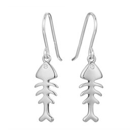 fish bone silver dangle earrings