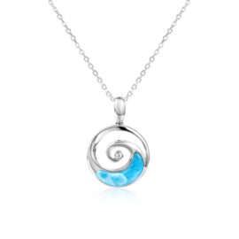 open wave pendant with inlay larimar