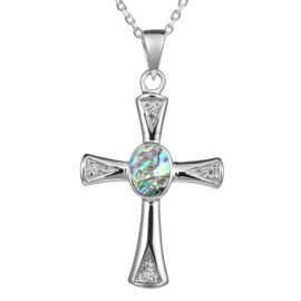 abalone, white topaz, silver cross